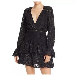 $445 Ramy Brook Black Mini Dress Size 2 Wells Embroidered Long Sleeve New